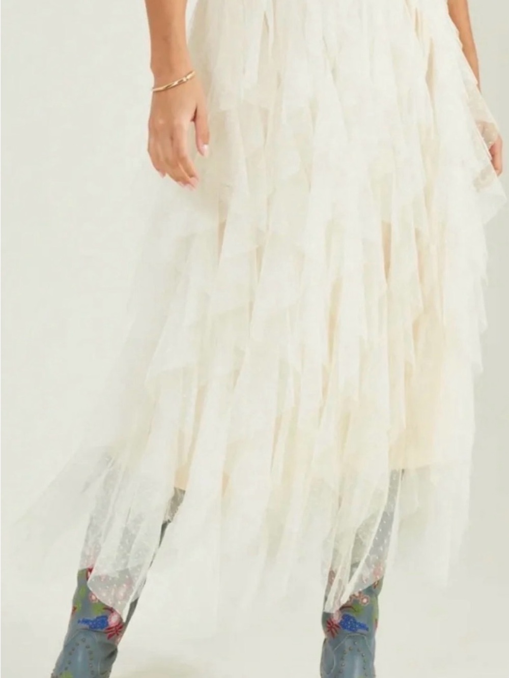 Altar’d State Tulle/Ruffled Skirt with cream colored Swiss Dot Mesh - Picture 3 of 3